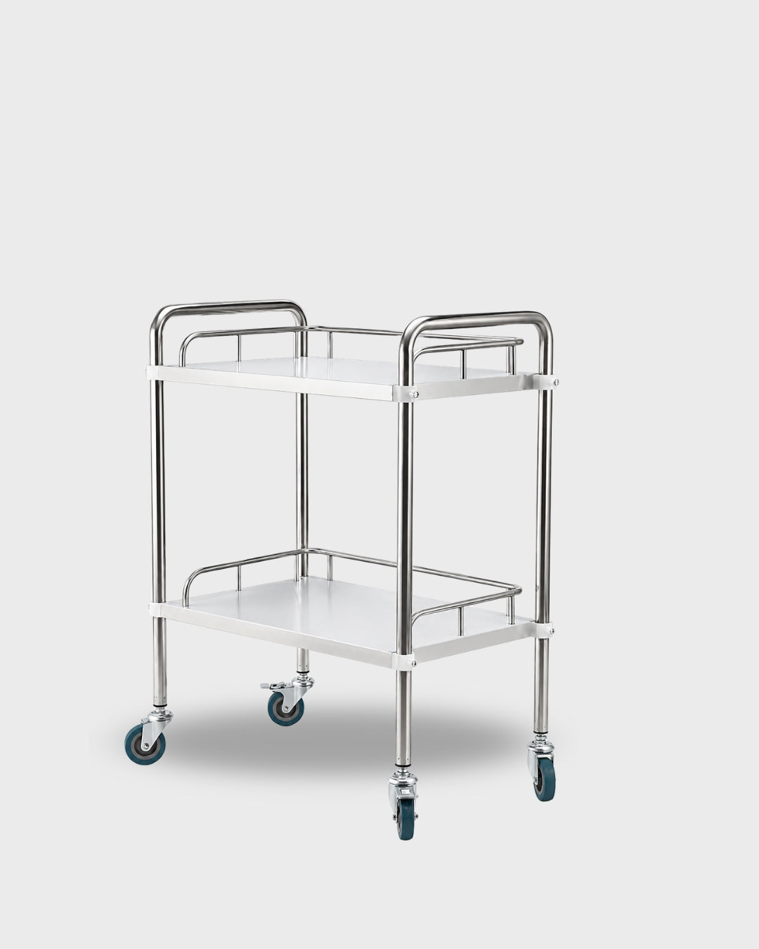 Mesa Auxiliar de Acero Inoxidable con 2 Charolas Reforzadas y Ruedas 360°