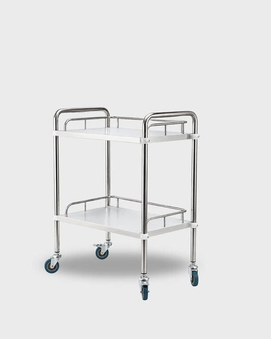 Mesa Auxiliar de Acero Inoxidable con 2 Charolas Reforzadas y Ruedas 360°